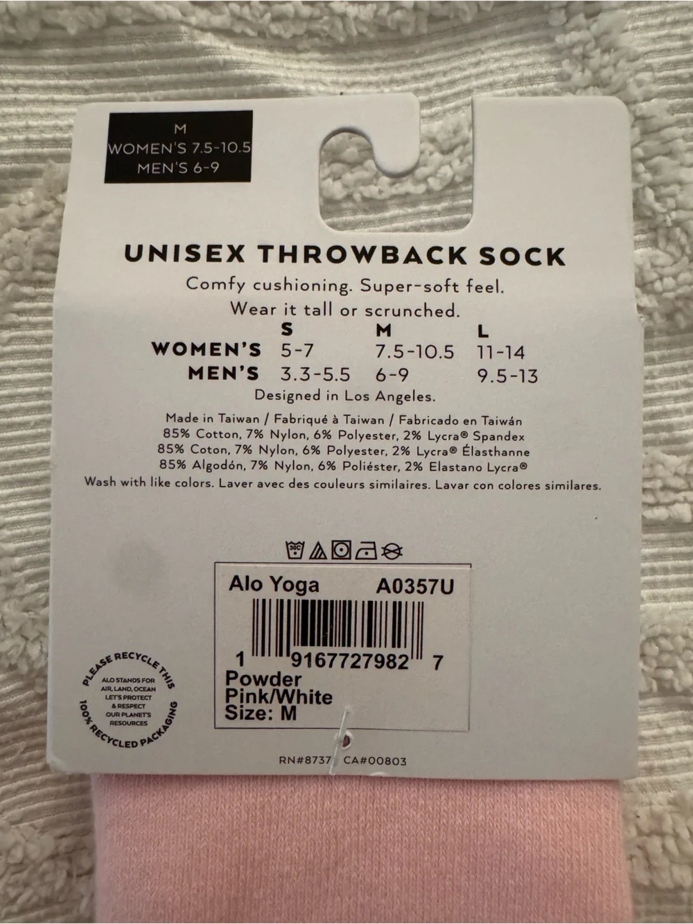 ALO Yoga Pink Ribbed Unisex Crew Socks